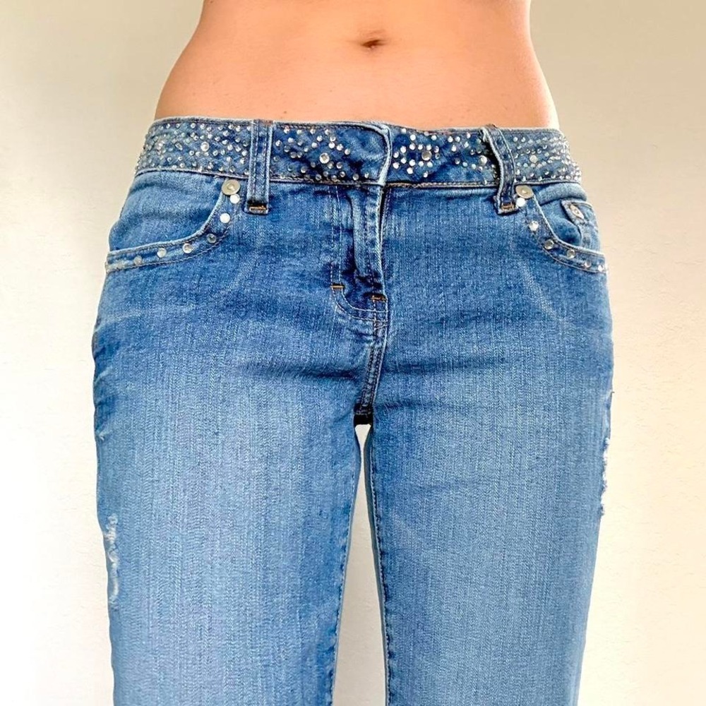 Y2K Rhinestone Low-Rise Blue Jeans